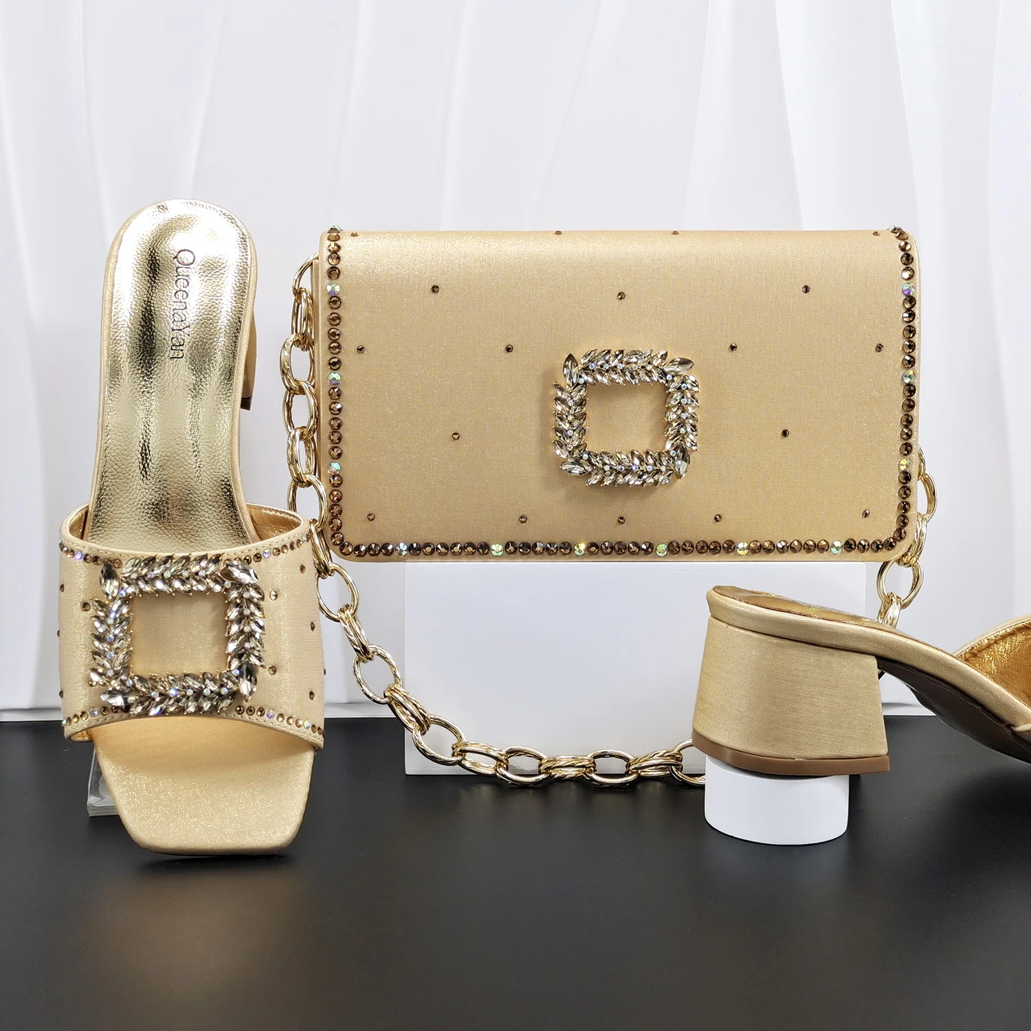 Medium Heel Open Toe Shoes and Simple Handbag, Suitable for Casual Gatherings or Banquets,Comfortable Big size Shoes and Bag