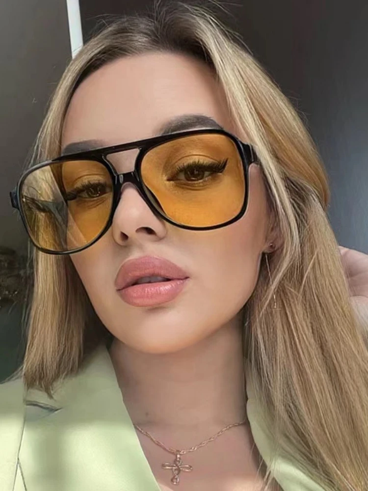 Vintage Oversized Sunglasses Women Retro Brand Big Frame Sun Glasses Female Black Yellow Ins Style Square Glasses Oculos De Sol