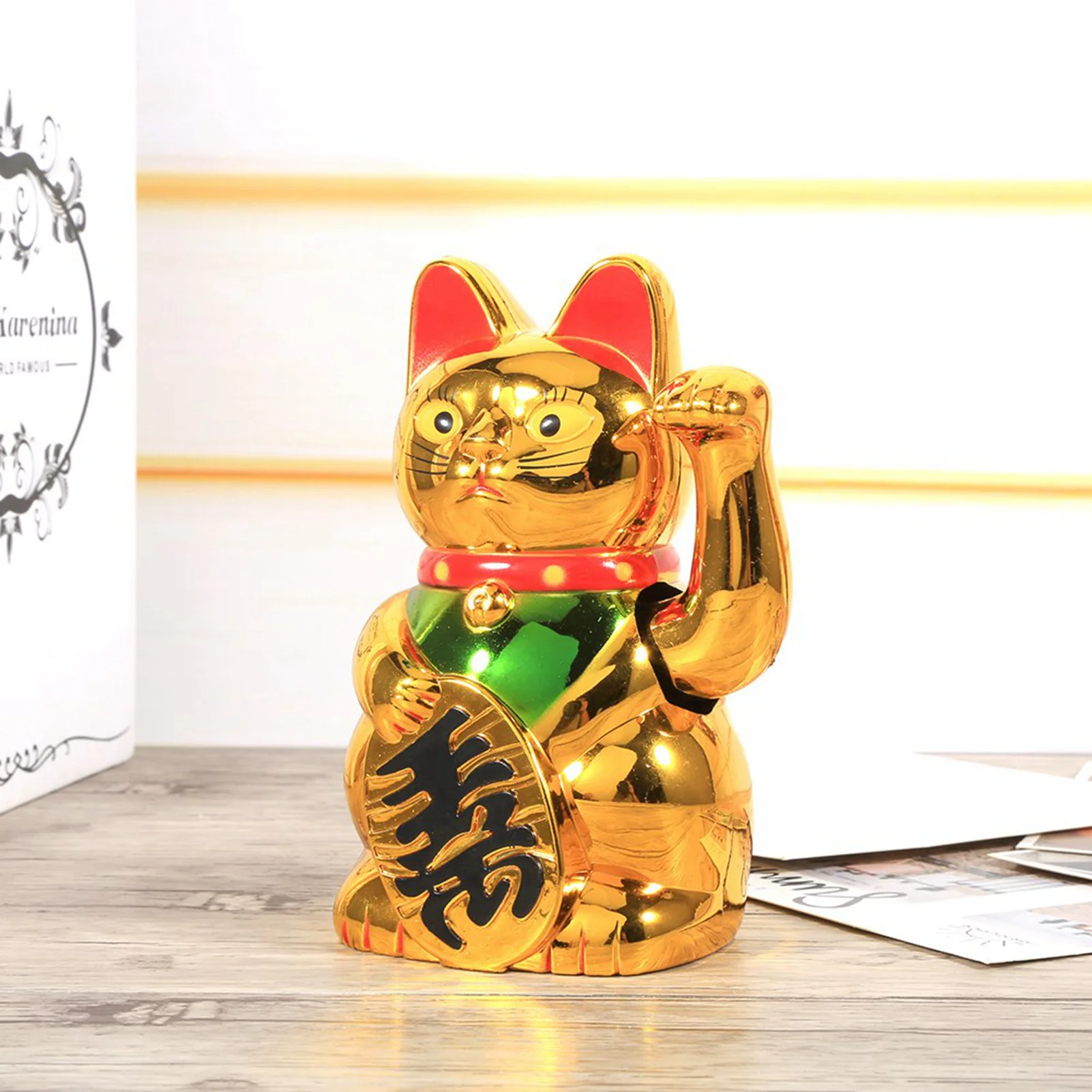 Feng Shui Cat Large Gold Waving Hand Paw Up Wealth Prosperity Welcoming Cat Good Luck Feng Shui Decoration Wealth Cat Waving Cat