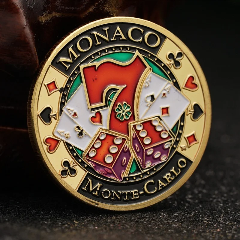 

32mm Casino Commemorative Coin Las Vegas Seven Badge Painted Micro Relief Good Luck To You Gold Plated Medal Specie