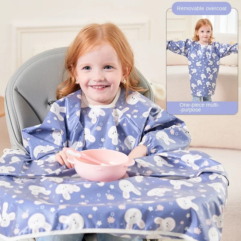 

Clean Feeding Bib for Baby Boys Girl 8M-5Y Waterproof Bib Apron Smock with Table Cover Infant Mess-Free Kids Full Coverage Bib