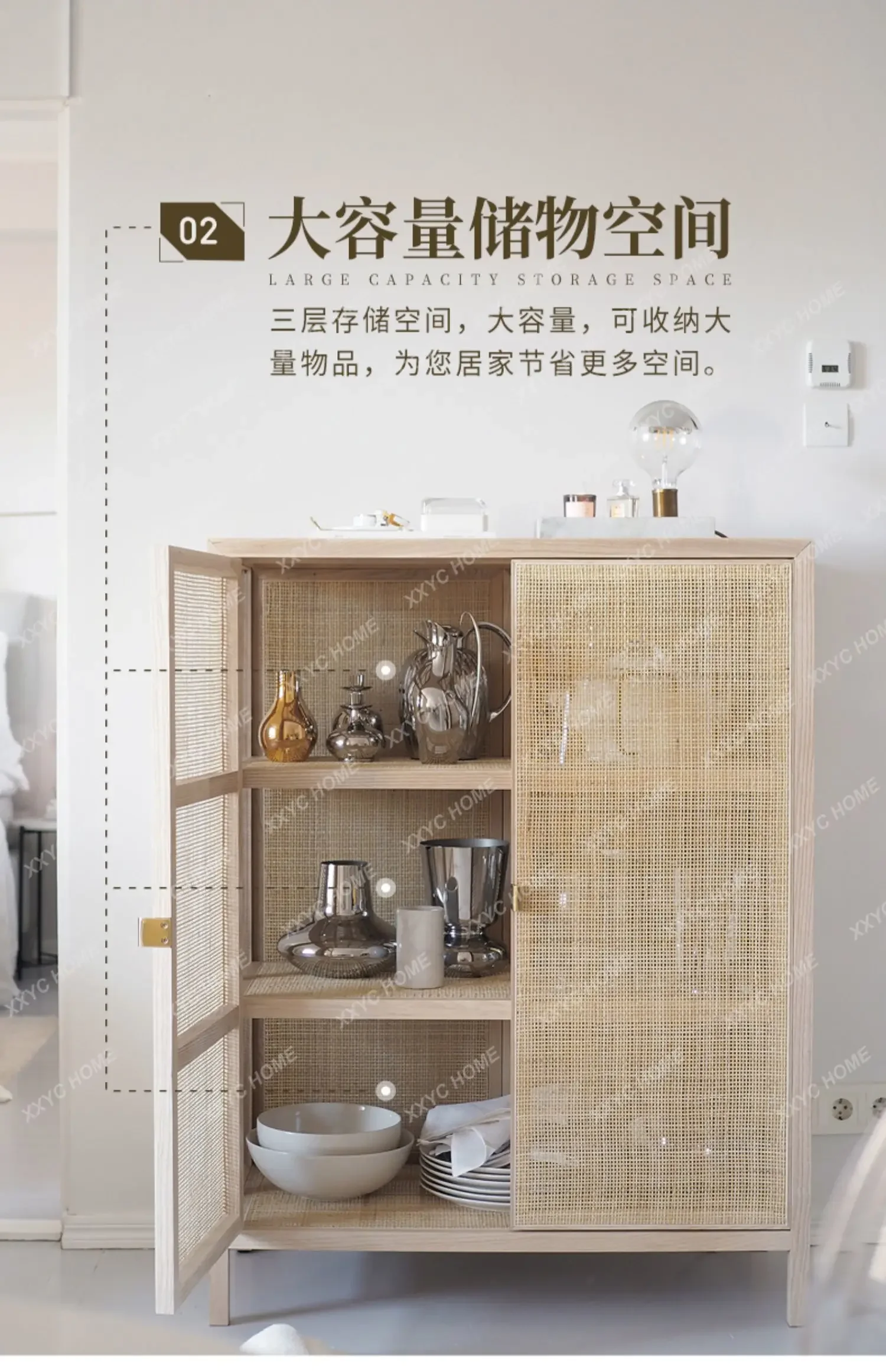 HSideboard Cabinet Solid Wood Simplicity Household Rattan Storage  Household Storage Cabinet Side