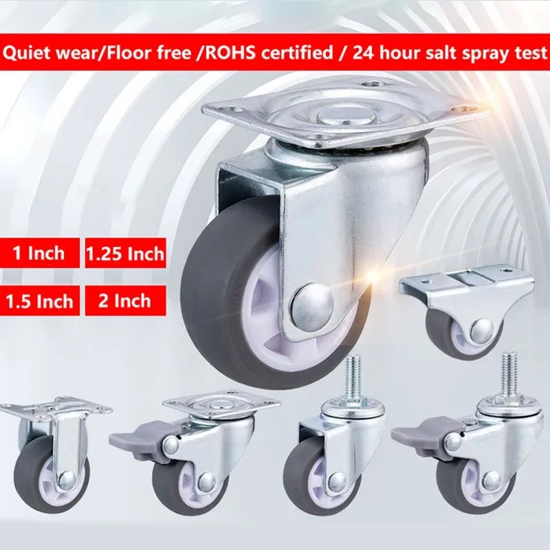 (4 Packs) 1.5-Inch Gray TPE Screw Caster Universal Plate Fixation Silent Wheel 38mm Diameter for Household Furniture