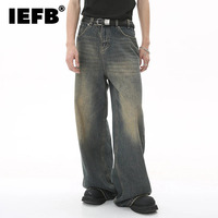 IEFB Summer Men's Denim Pants Old Blue Washed Male Jeans Straight Casual Menwear Loose Wide Leg Trousers 2024 New Fashion 9C354