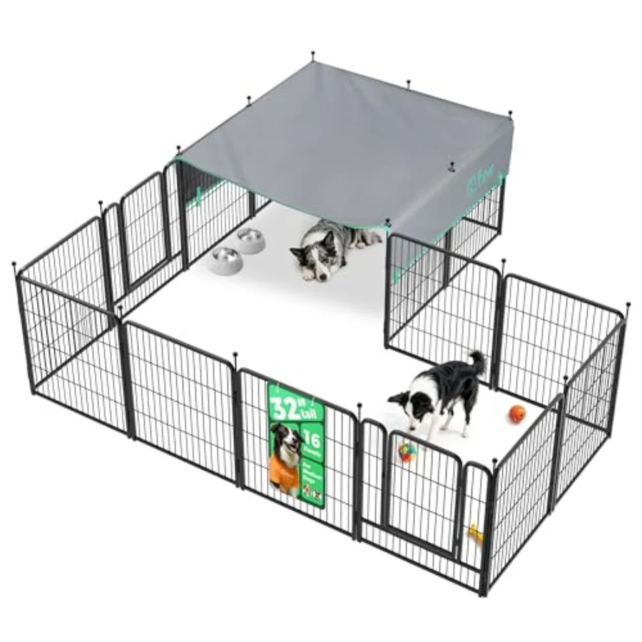 

Rollick Unleashed Dog Playpen for Indoor Yard RV Camping 32 inch 16 Panels Dog Pen with Sun Shade for Small and Medium Dogs Bla