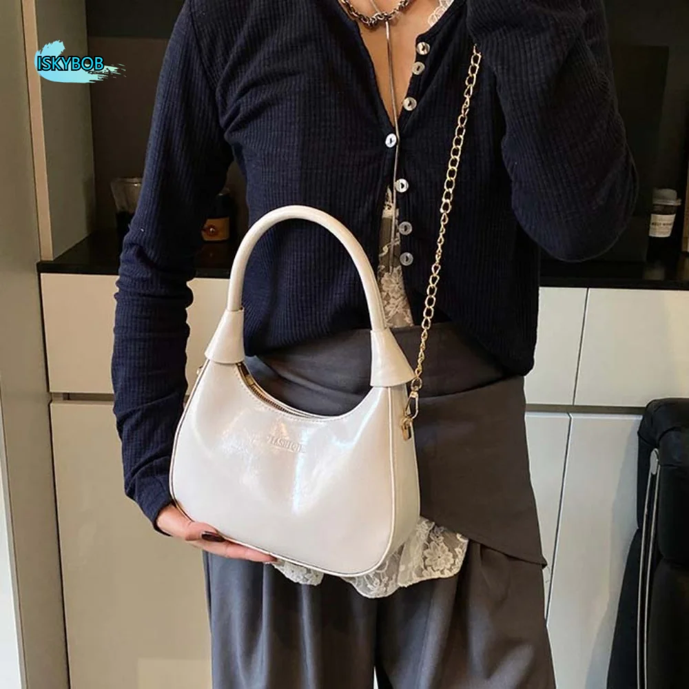 

Storage Bag Elegant PU Hobo Bag Solid Color Anti-Splash Water French Underarm Bag Silver White Texture Handbag Women