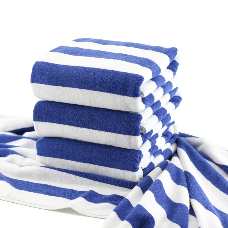 

75x152cm Home Luxurious Towel Blue and White Striped Bath Towel Set Made From 100% Cotton Beach Towel and Bath Towel