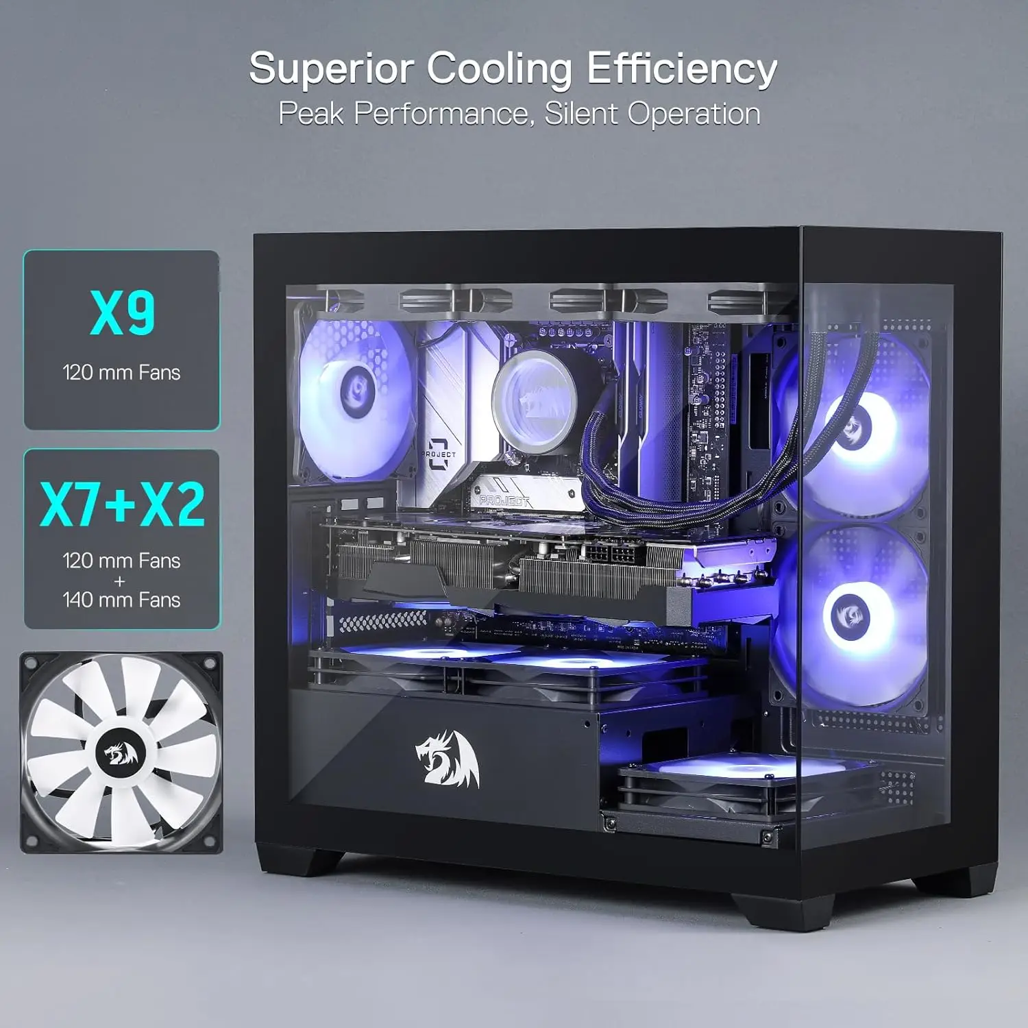 Caixa de PC montada traseira para jogos Redragon GC218M, chassi de computador M-ATX 2 ventiladores de 120 mm pré-instalados e painel perfurado de alto fluxo de ar