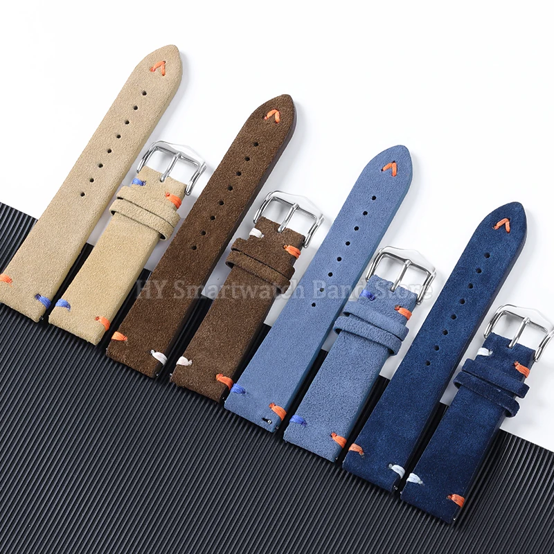 Cinturino per orologio in pelle scamosciata 18mm 20mm 22mm per Seiko per Omega Cinturino vintage con cuciture fatte a mano per Huawei GT4/3 42/46mm