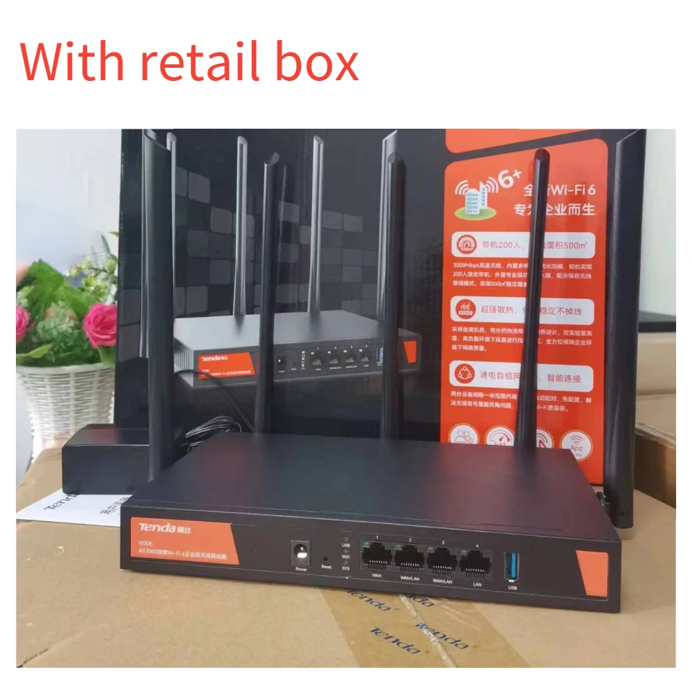 Tenda W30E Không Dây WiFi6 Doanh Nghiệp Lưới Router 4 * LAN Gigabit 3000Mbps 2.4GHz 5.8GHz USB 5G điểm Truy Cập Kép Ngân Hàng 1.7GHz 256MB