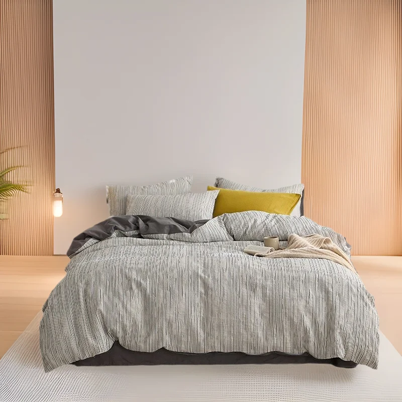 

Customizable cotton colored woven jacquard striped four-piece set cotton skin-friendly bed sheet quilt cover bedding