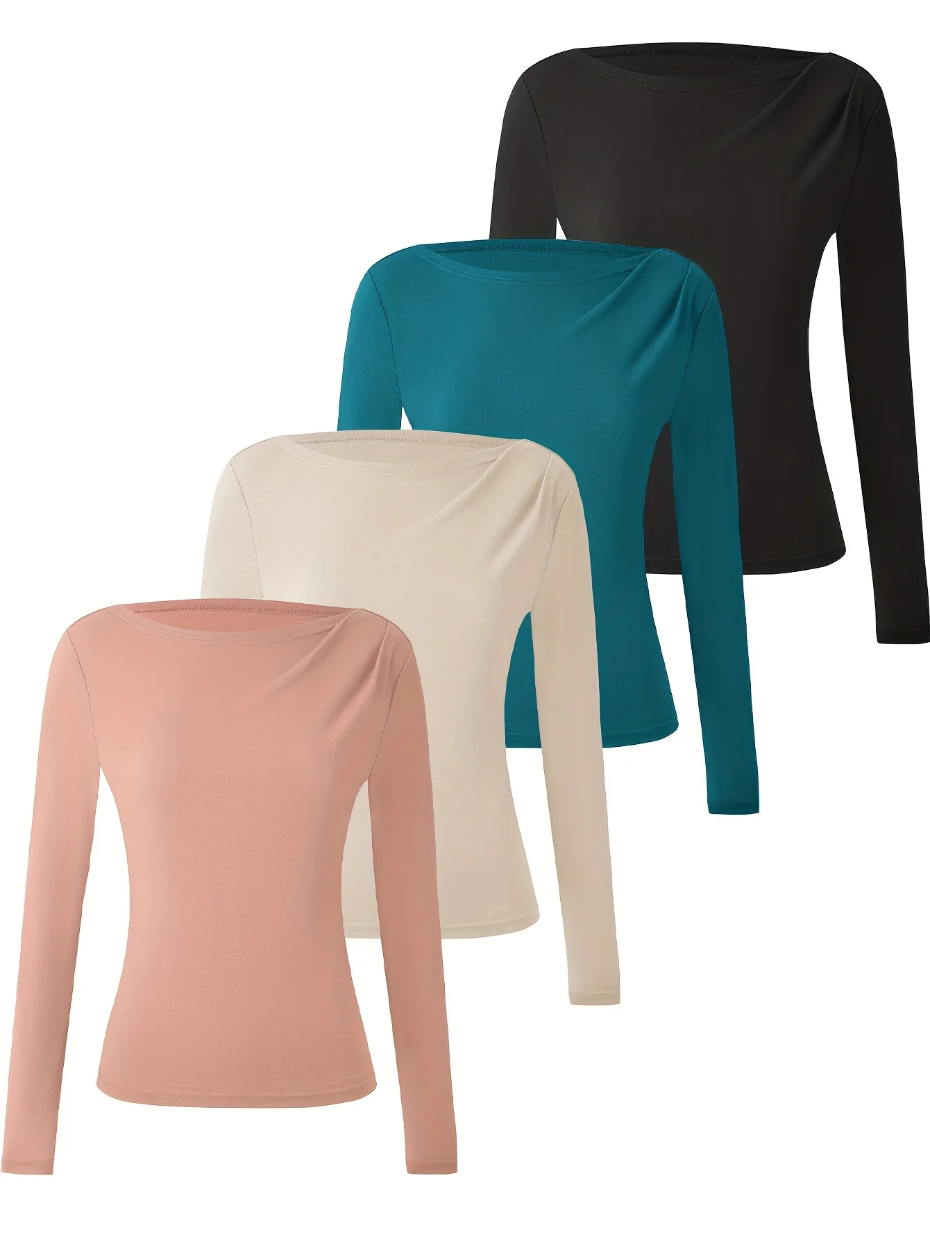 

Женская зимняя и осенняя теплая однотонная базовая часть, модная новая футболка из четырех предметов