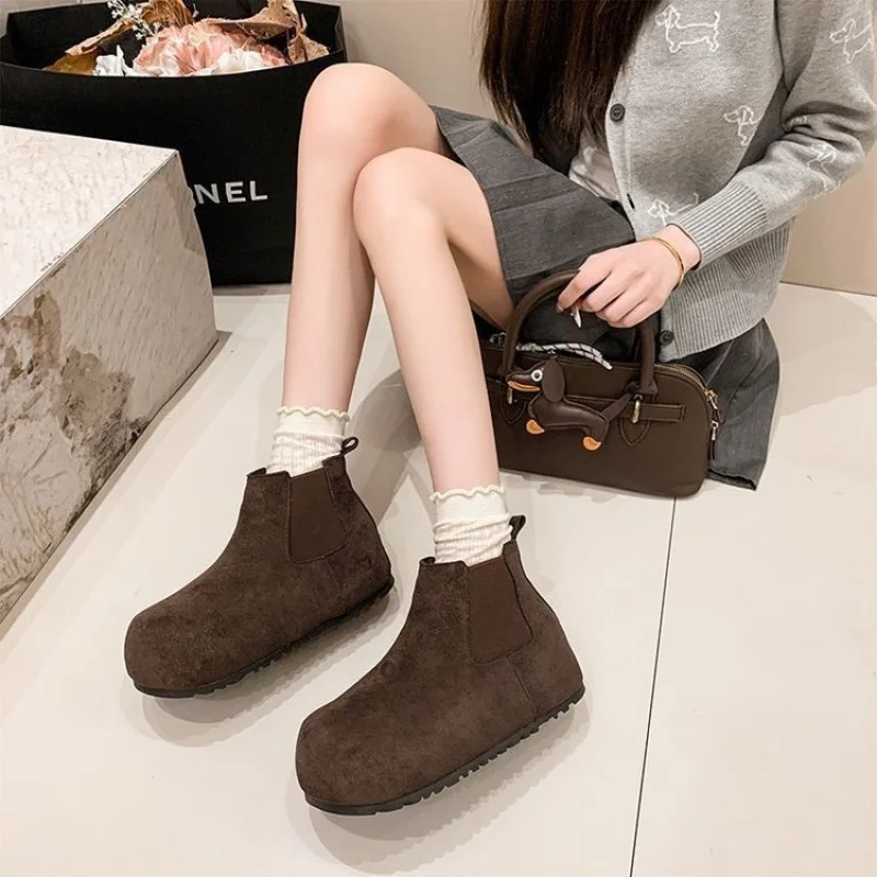 

2025Autumn and Winter New Thick-Soled Internet Celebrity Retro Fleece-Lined Short Boots for Women Hot-Selling Cotton Boots