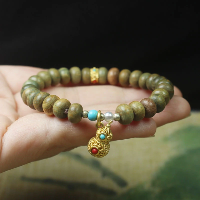 Green Sandalwood Abacus Bead DIY with Fragrance, Gourd Pendant Bracelet, Prayer Beads, Unisex Jewelry