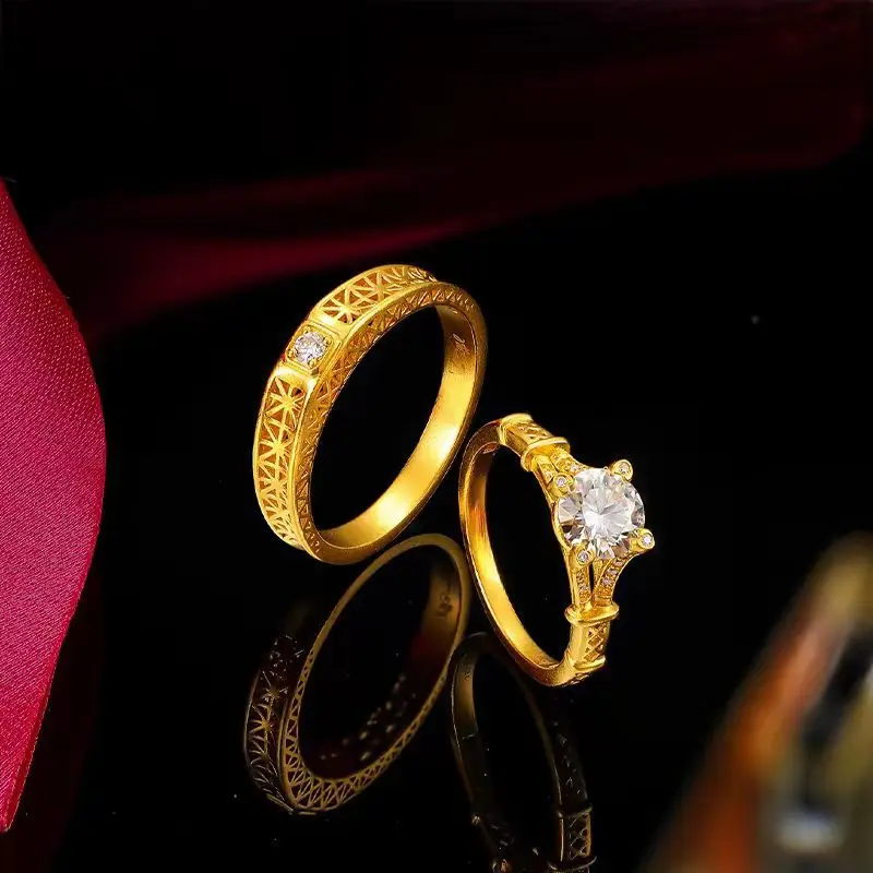 

18K gold pair ring for men and women couple ring AU750 gold diamond ring zircon