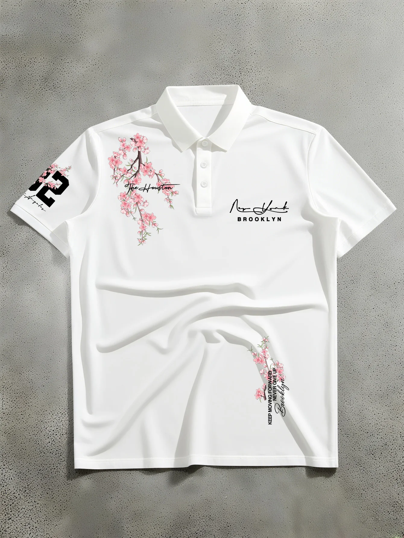 New Unisex Short Sleeved Polo Shirt with American Casual Style Floral Pattern Paired with Numbers and English Logo Elements Polo