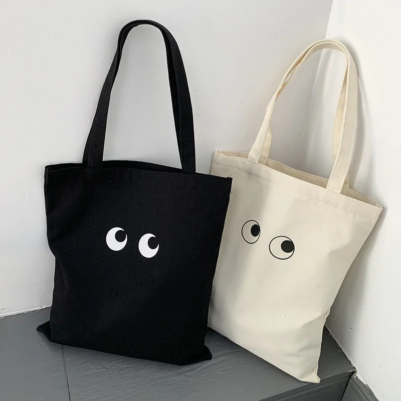 2024 New Spring/summer Canvas Bag Women\'s Large Capacity Cute Cartoon Student Class One Shoulder Handheld Bag Simplicity