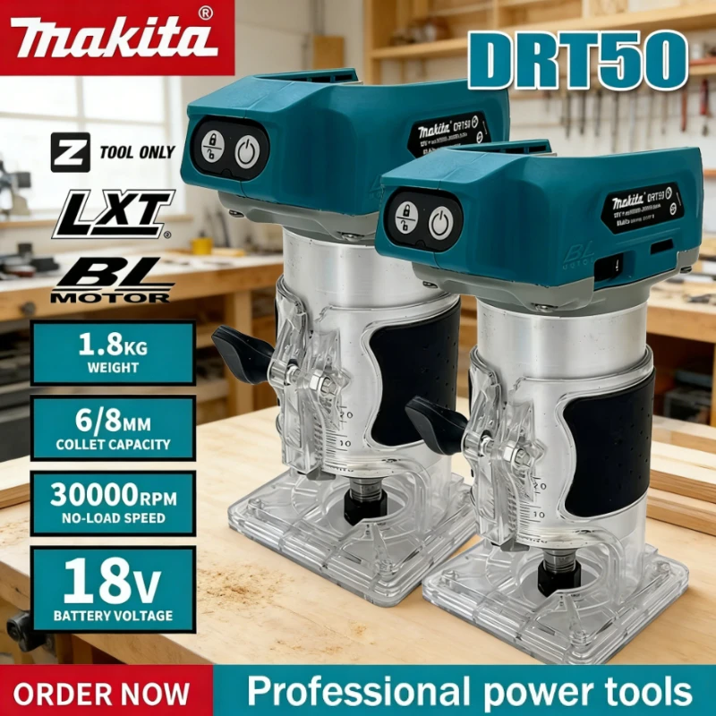 

Беспроводной бесщеточный фрезер Makita DRT50 18В для обработки дерева, гравировки и нарезки пазов
