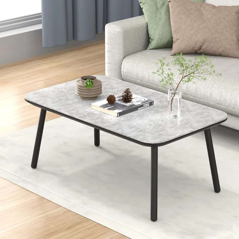 Small Rectangle Metal Patio Coffee Table for Outside, Outdoor Side Table with Marble Look Top, Café Tables