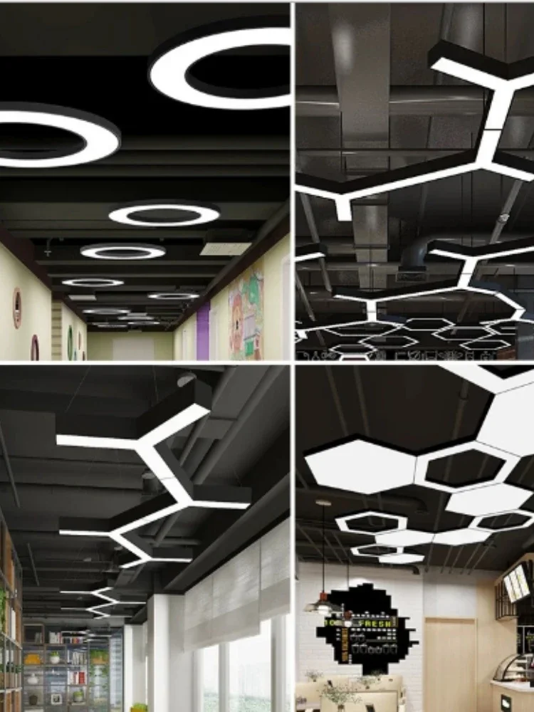 Plafonnier LED Rond et Hexagonal en Forme de Y, Design Créatif, Éclairage d'Nik, Luminaire Décoratif de Plafond, Idéal pour un Bureau, une Salle de dehors