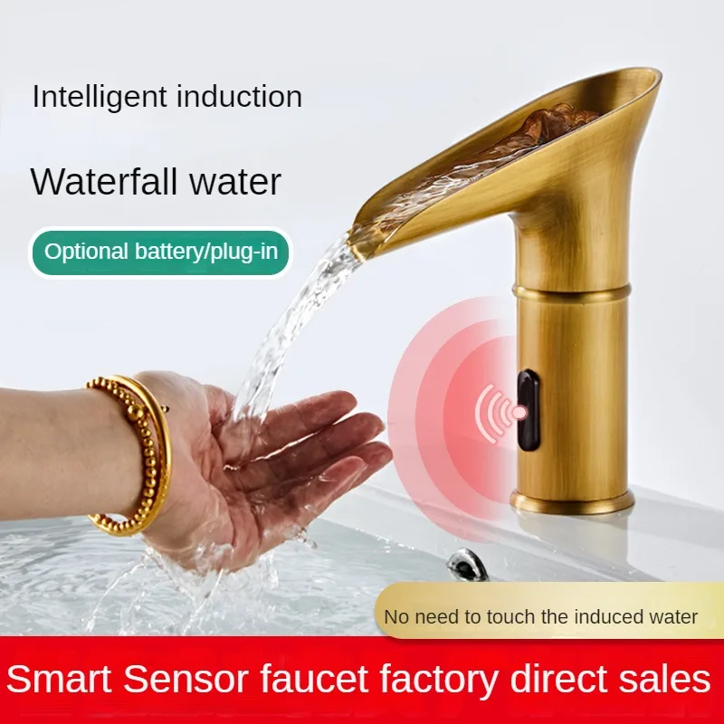 

All Copper Induction Faucet, Fully Automatic Intelligent Induction Type Single Cold Waterfall Outlet Basin Faucet