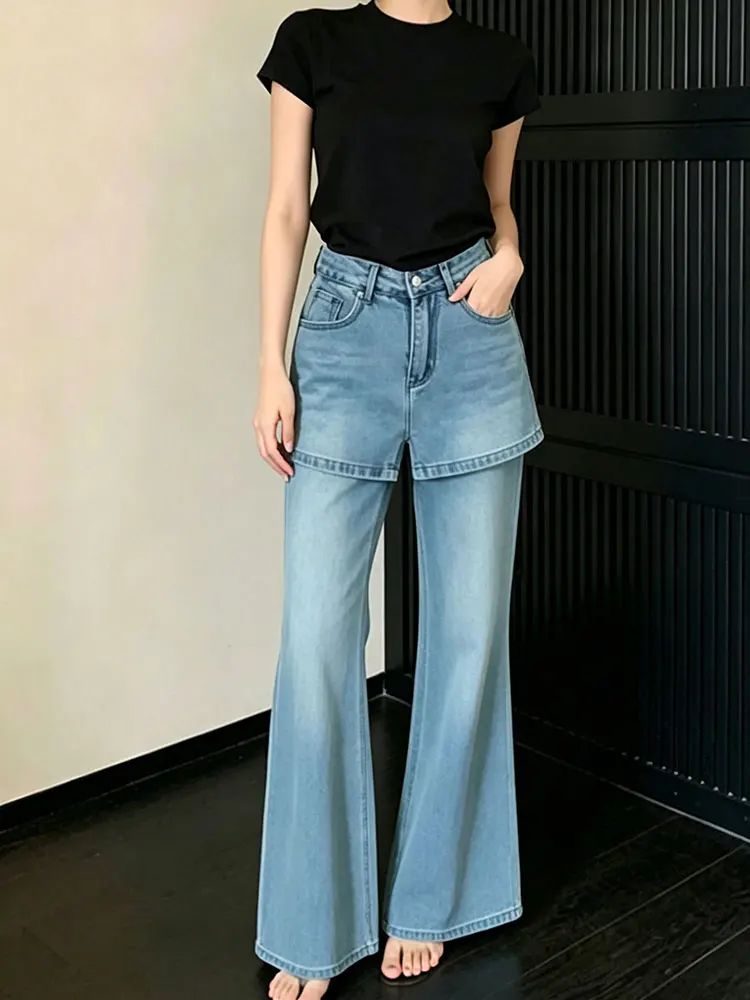 

Summer 2026 High Waist Flared Jeans Blue Curtain Commute Vintage Casual Wide Leg Pants Women's Fashion Korean Style