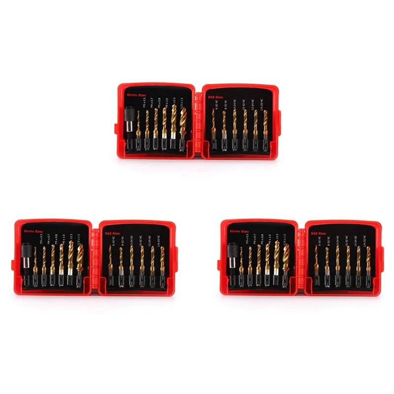 

Titanium Combination Drill Tap Bit Set 39PCS SAE And Metric Tap Bits Kit For Screw Thread Drilling Tapping Deburring