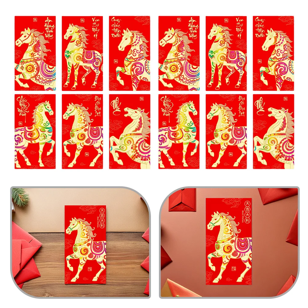 36Pcs Chinese Red Envelopes Horse Year 2026 Lucky Money Cash Packets Lunar New Year Spring Festival Hong Bao Red Envelope Bag