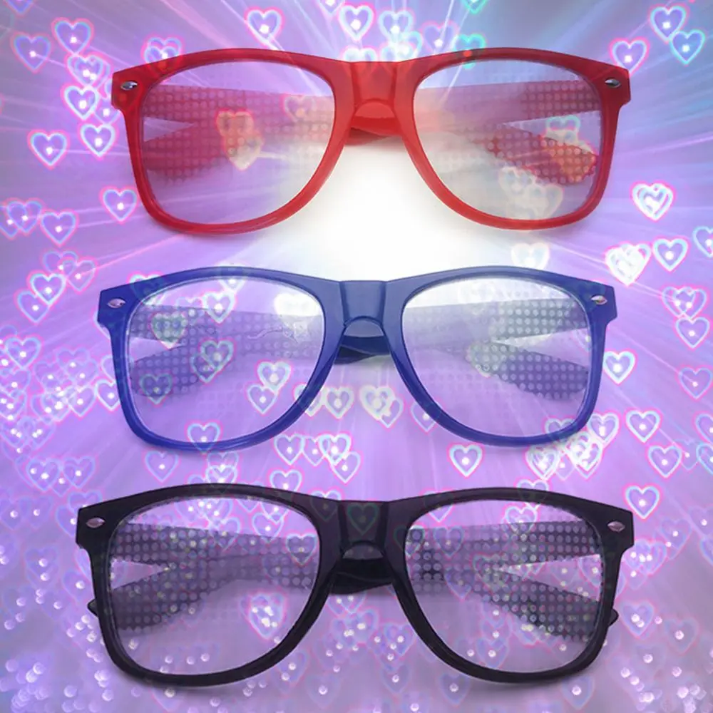 Fashion Plastic Square Frame Special Effects Prom Eyewear Accessories Women Sunglasses Heart Effect Glasses Night PC Glasses