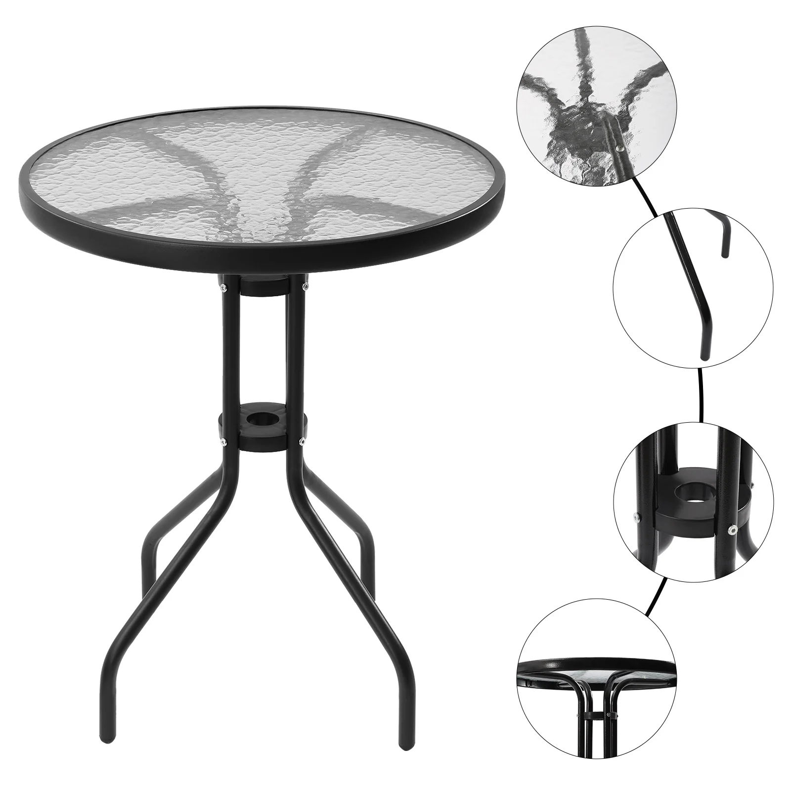 Outdoor Patio Bistro Table, Round Dining Tables, Patio Glass Coffee Side Table, 24 Inch