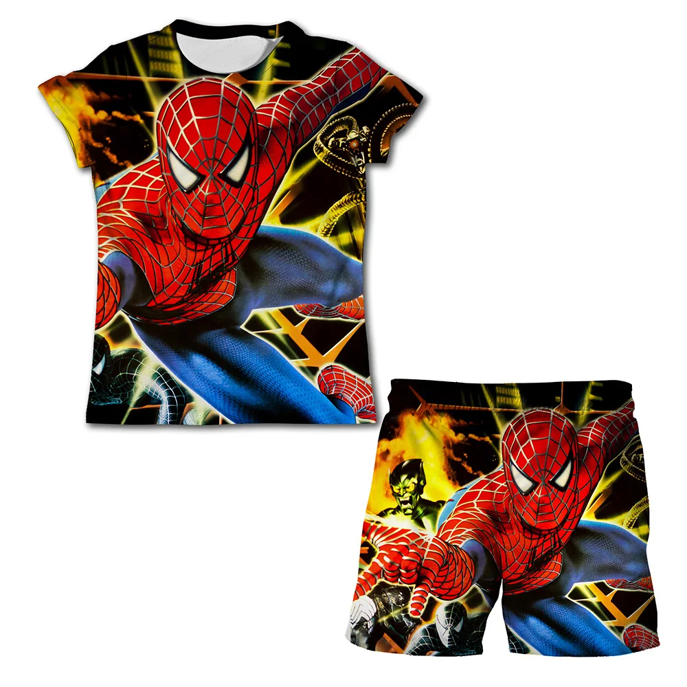 Ensemble deux pièces Marvel Spider Man pour enfants, t-shirt et short de dessin animé MEDk, haut pour garçons, comté, 2024