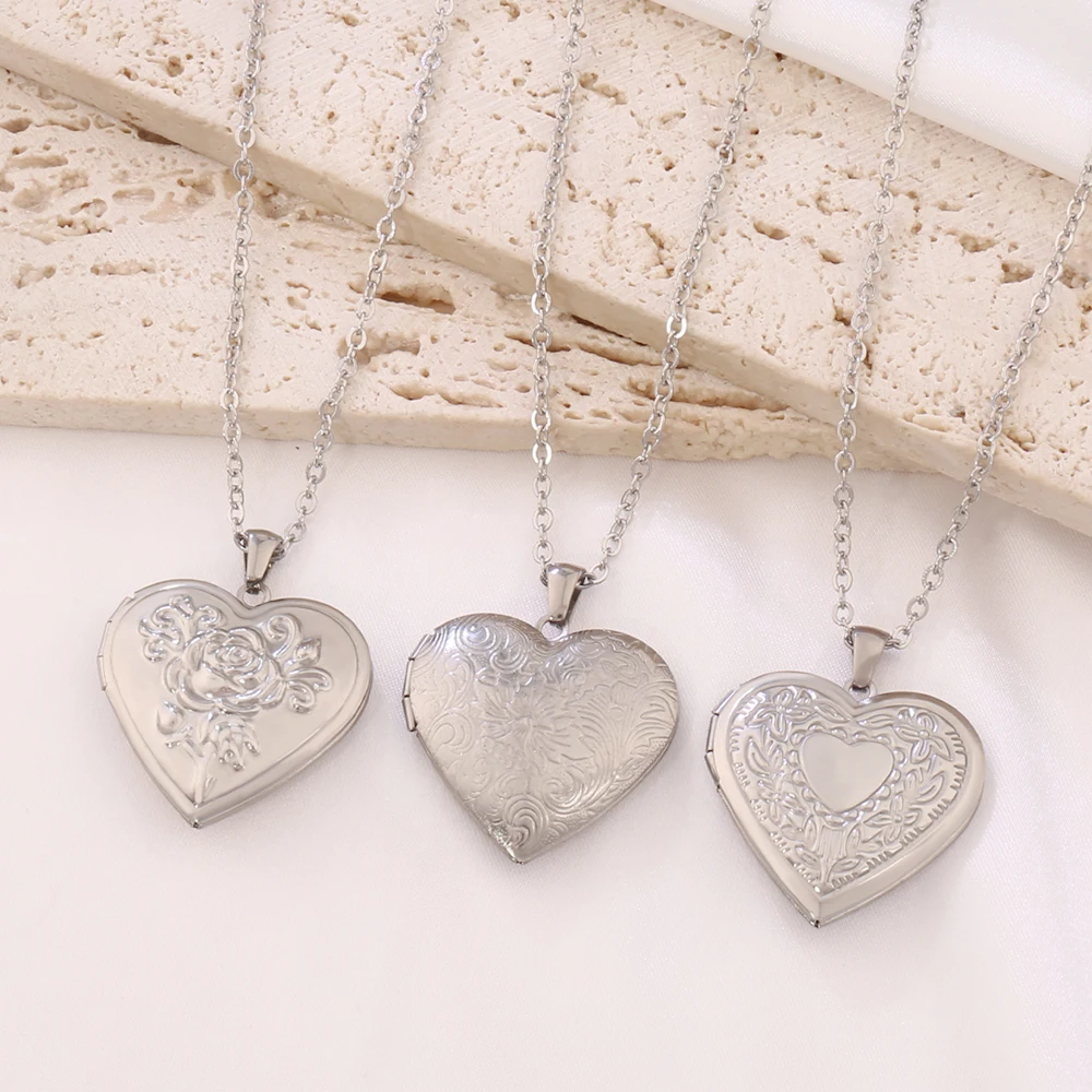 الفولاذ المقاوم للصدأ قابل للفتح القلب إطار الصورة المنجد المعلقات القلائد للنساء الرجال الأسرة صورة شخصية هدايا المناسبات #5