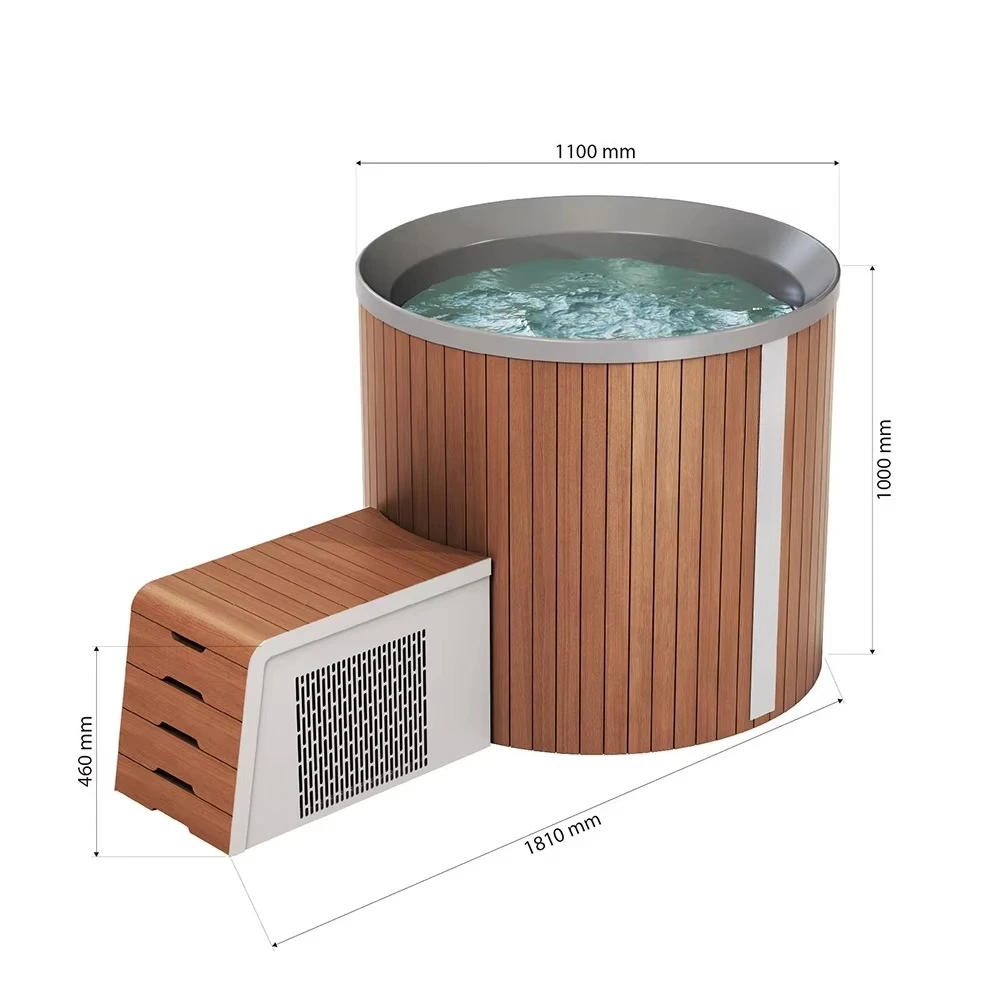 Single Cold Plunge with Chiller Acrylic Liner and Wood  Ice Plunge Tub