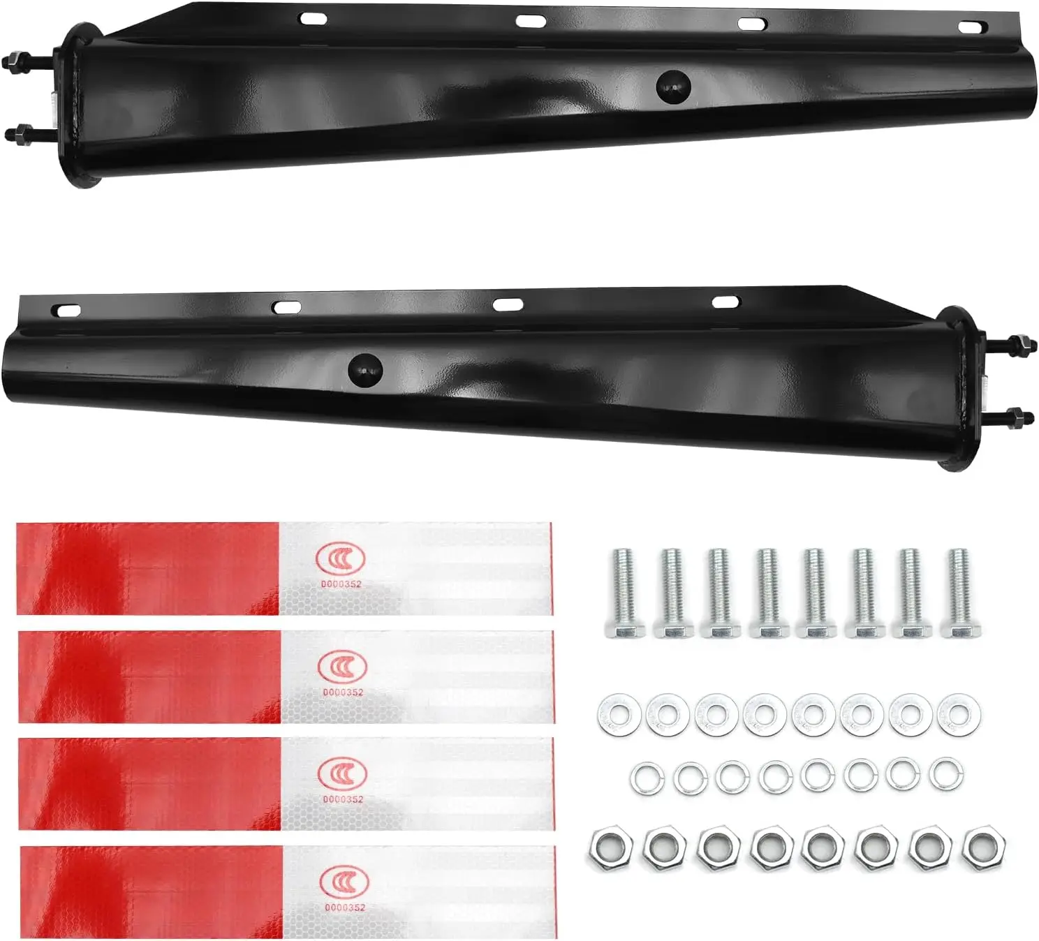 

Black Spring Loaded Mud Flap Hangers for Semi Trucks 30" Length 2-1/2" Bolt Spacing with Reflective Strip Universal Pair