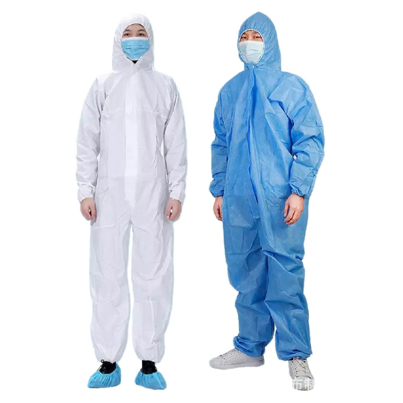 Hooded Disposable SMS Protective Coverall, PP‑PE Breathable Film Isolation Jumpsuit Waterproof Sturdy for Industrial Protection
