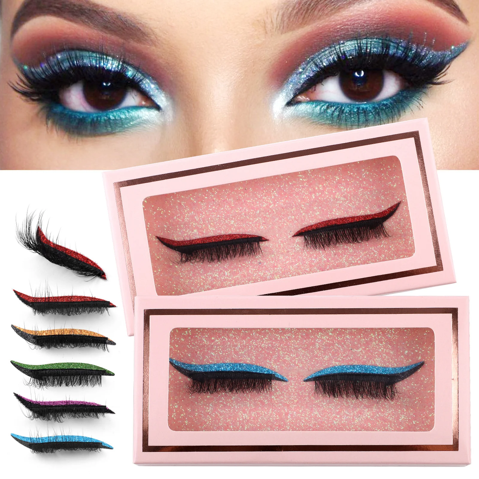 Ciglia finte a 7 colori con ombretto Eye-liner Spessa arricciata Ciglia colorate sottili strisce cosplay Trucco Salon Fai da te