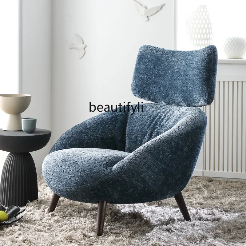 Freizeitstuhl, Wohnzimmerstoff, hohe Rückenlehne, blauer Einzelsofastuhl