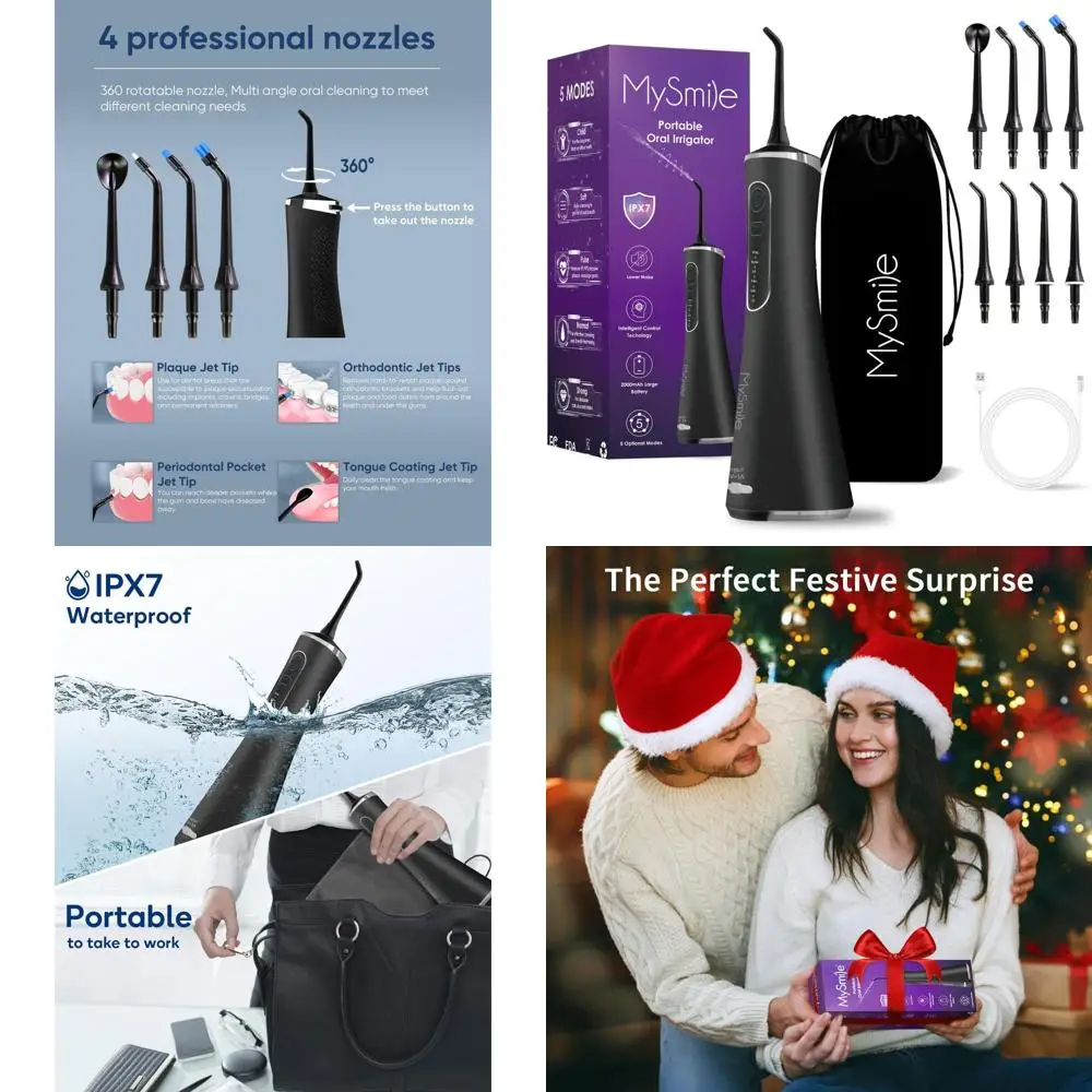 

Беспроводной ирригатор для полости рта с 5 режимами, перезаряжаемый, 8 насадок, водонепроницаемый, портативный чехол для хранения