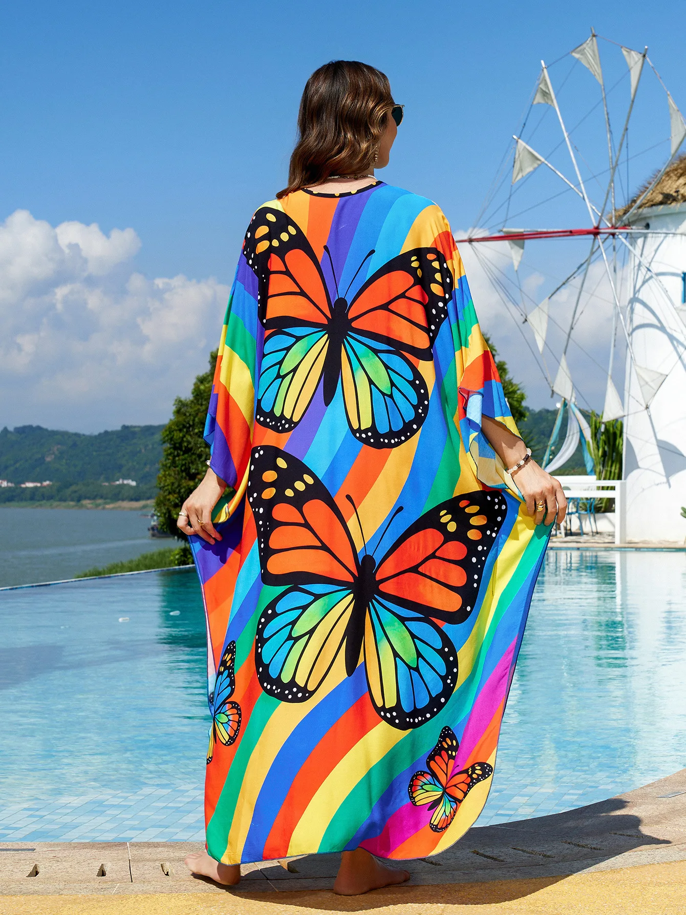 Kaftan Dresses for Women Plus Size Summer Beach Cover Ups Colored Butterfly Printed Moomoo Nightgowns Factory Supply Hot Sales