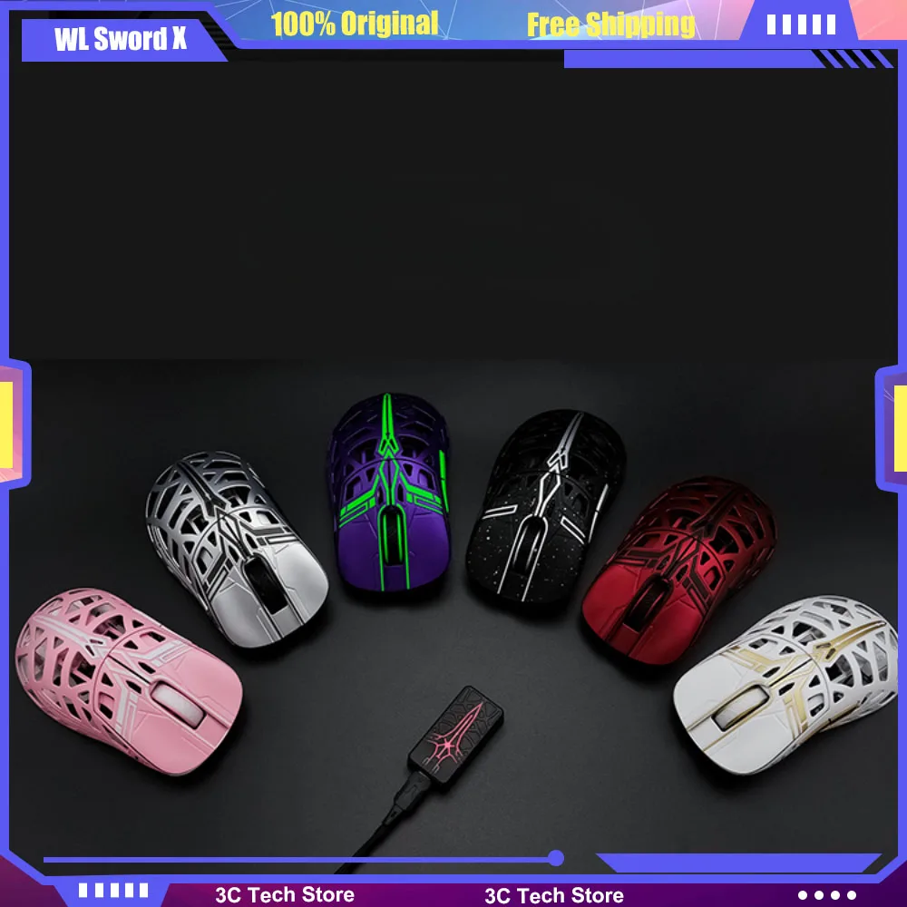 WL Sword X Gaming Mouse PAW3950HS Lightweight 47g Magnesium Alloy Skeleton 2.4G Type-C 8K Receiver HUB Web Drive 30000DPI RGB