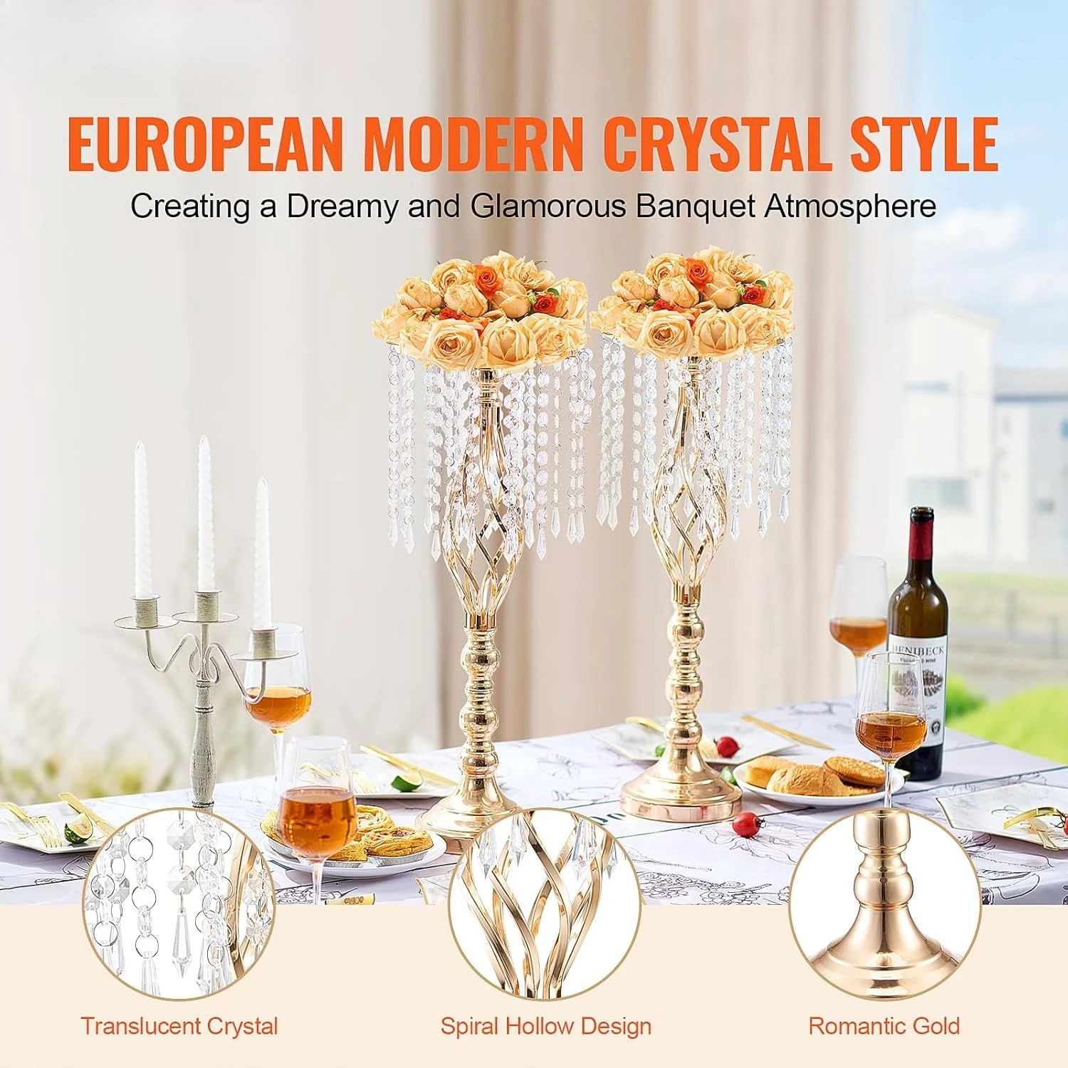 10PCS 55cm Crystal Wedding Flower Stand, Metal Wedding Centerpiece Vase, Flower Holders Floral Display Rack for Tables Wedding