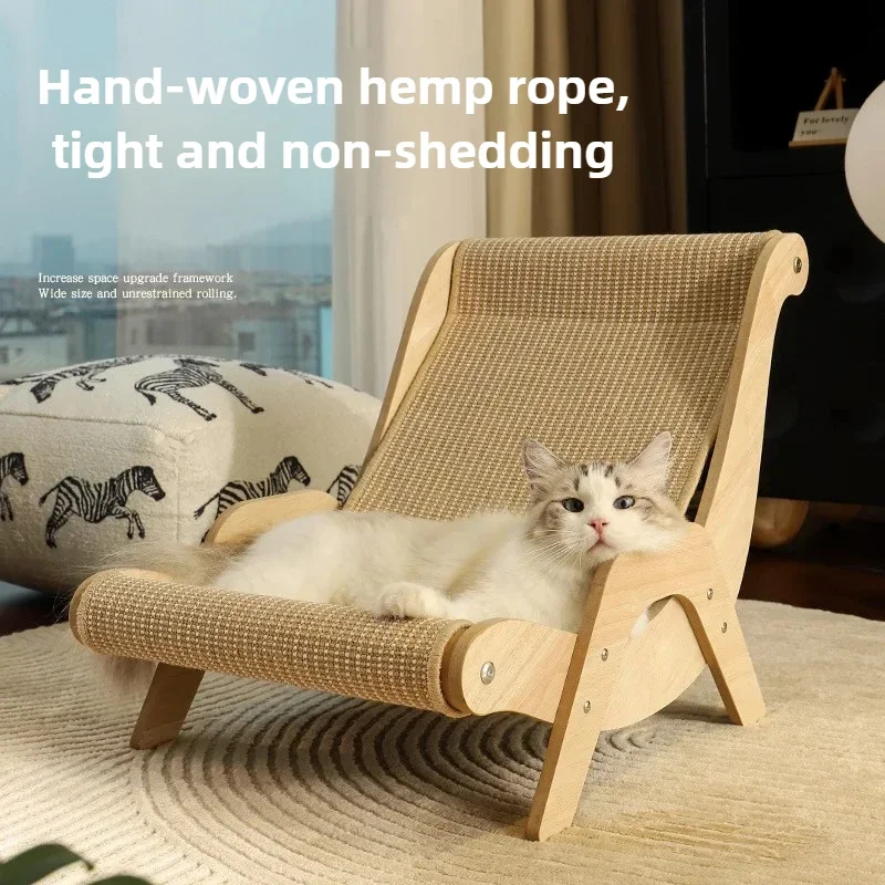 Wooden Cat Lounge Chair Sisal Scratcher Multi-Functional Cat Scratch Chair Playing Relaxing Cat Supplies Pet Relaxation