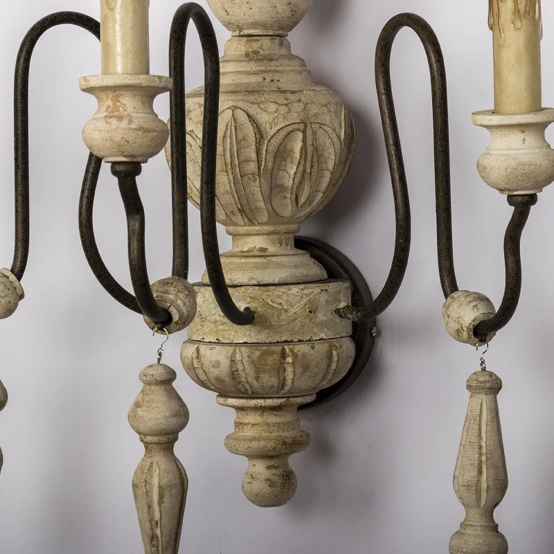Retro French Three Headed Wall Lamp American Villa Luxury Light Fixtures Living Room Bedside Lights Corridor Lighting