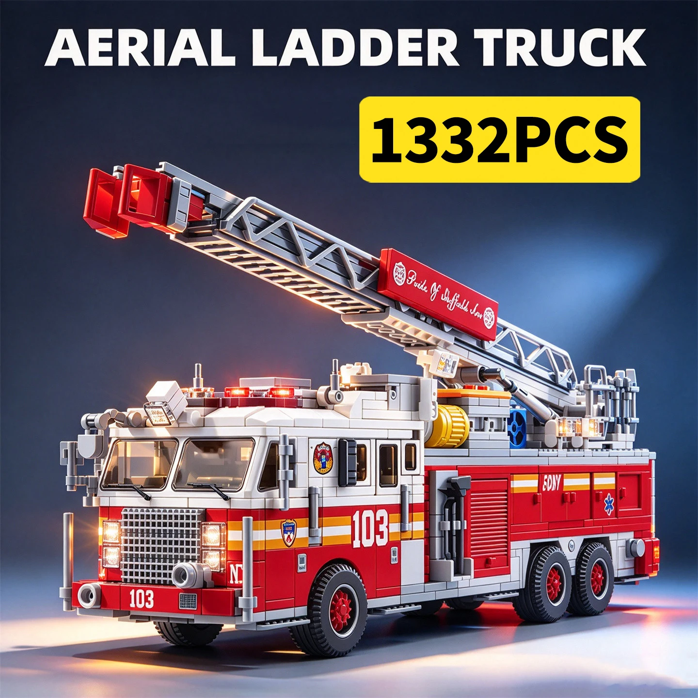 2026 New 1332-Piece Fire Truck Toy: Retractable Ladder Truck Building Blocks, Police City Car Model, Birthday Gift