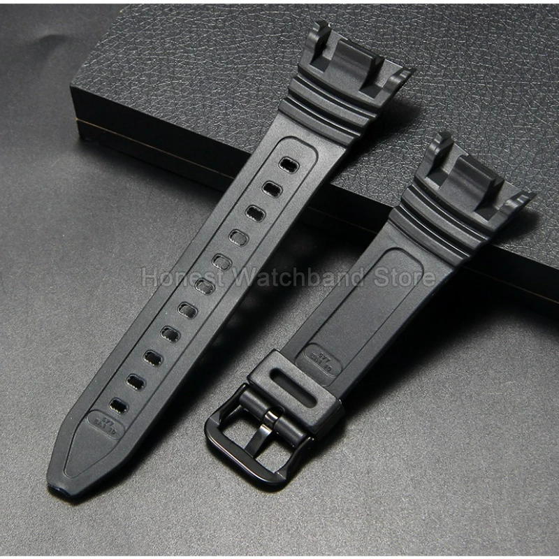 Para Casio W-96H interfaz especial hebilla de acero inoxidable correa de reloj de silicona resistente al sudor negro Flexible cómodo duradero