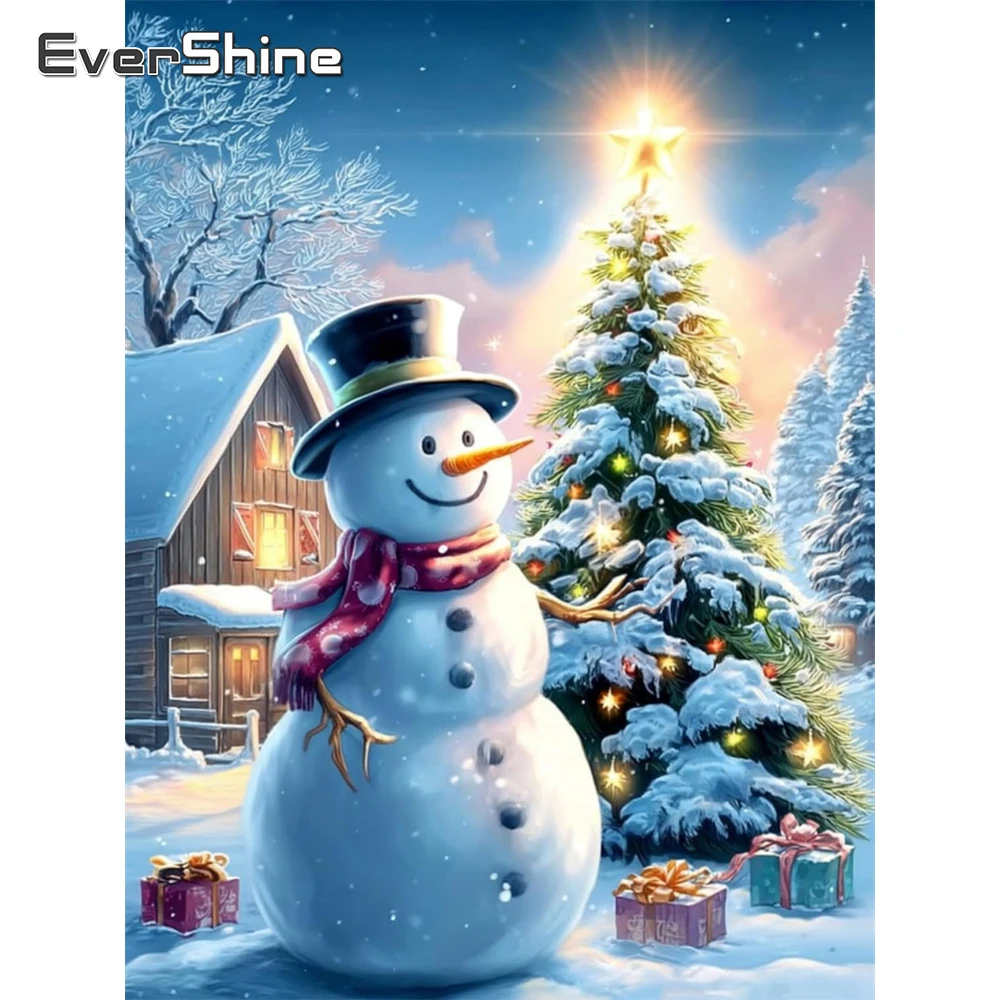 Evershine DIY Diamant Stickerei Schneemann Mosaik Winter Landschaft Voll Platz Runde Diamant Malerei Haus Baum Weihnachtsgeschenke