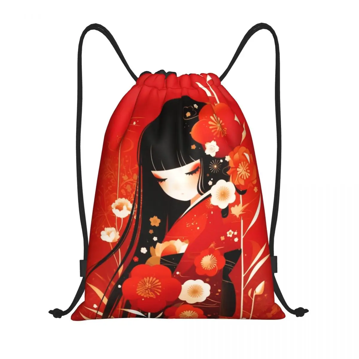 

Custom Emiko Japanese Kokeshi Doll Drawstring Backpack Bags Women Men Lightweight Gym Sports Sackpack Sacks for Traveling