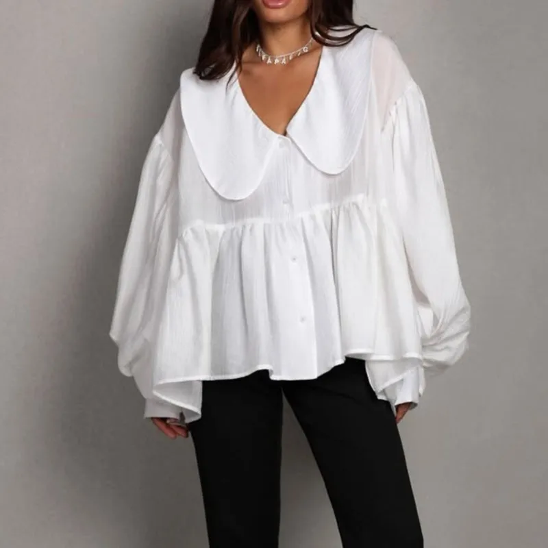 

2025 Fashion Loose White Women's Shirt Casual Lapel Long Sleeve Shirts Elegant Classic Solid Blusas Top Female Clothing