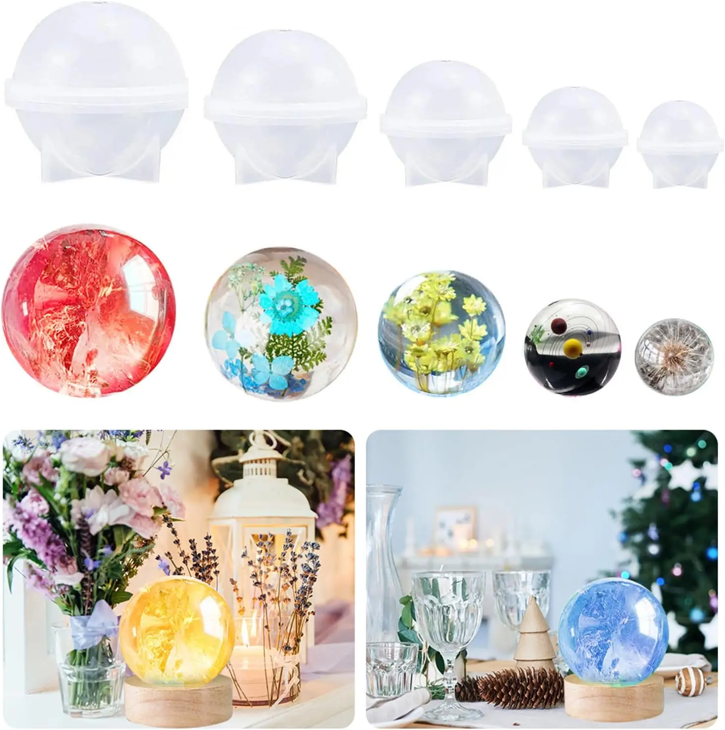 5 moules planètes galactiques, moules en résine à cavité profonde pour sphères, support pour boule de cristal, pour la conservation de fleurs séchées, couvercle pour veilleuse DIY, décoration intérieure