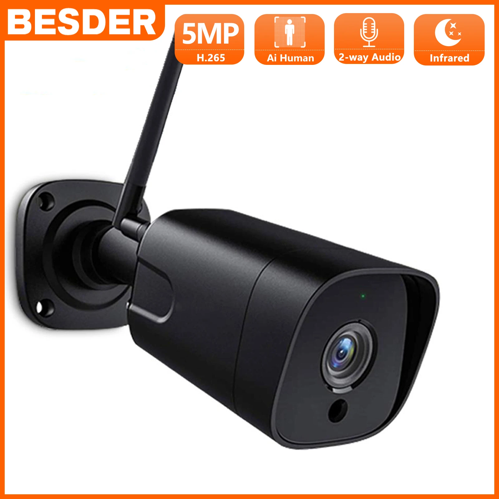 

BESDER Ultra HD 5MP 2MP Bullet IP Camera WiFi Two-way Audio Human Detection CCTV Wireless Outdoor Security Surveillance Camera